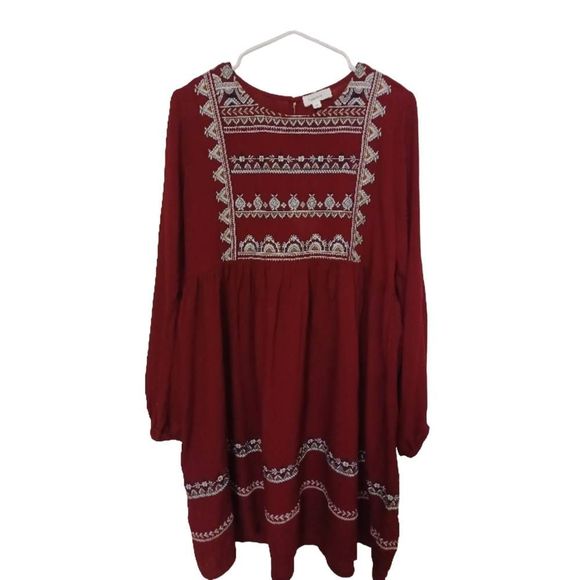 Hailey  & Co Dresses & Skirts - Hailey & Co. Dress Long Sleeve Wine Color Beautiful Embroidery Size 1X